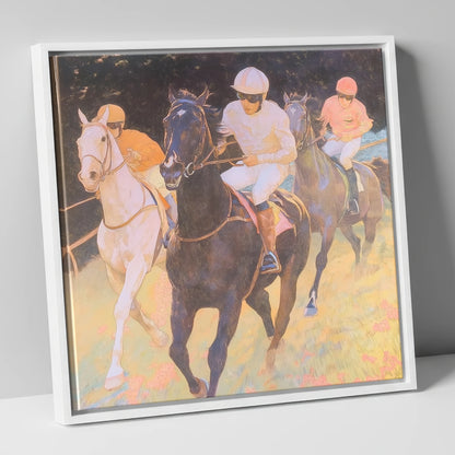 The Luminous Furlong racing horse canvas wall art in white frame