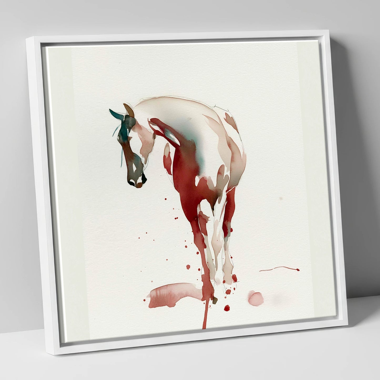 Crimson Wash Silhouette horse breed canvas wall art in white frame