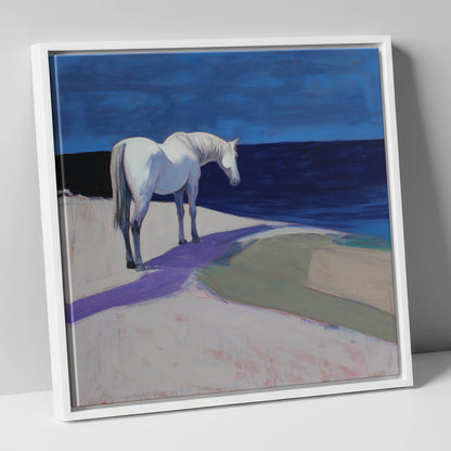 The Quiet Horizon horse landscape canvas wall art in white frame