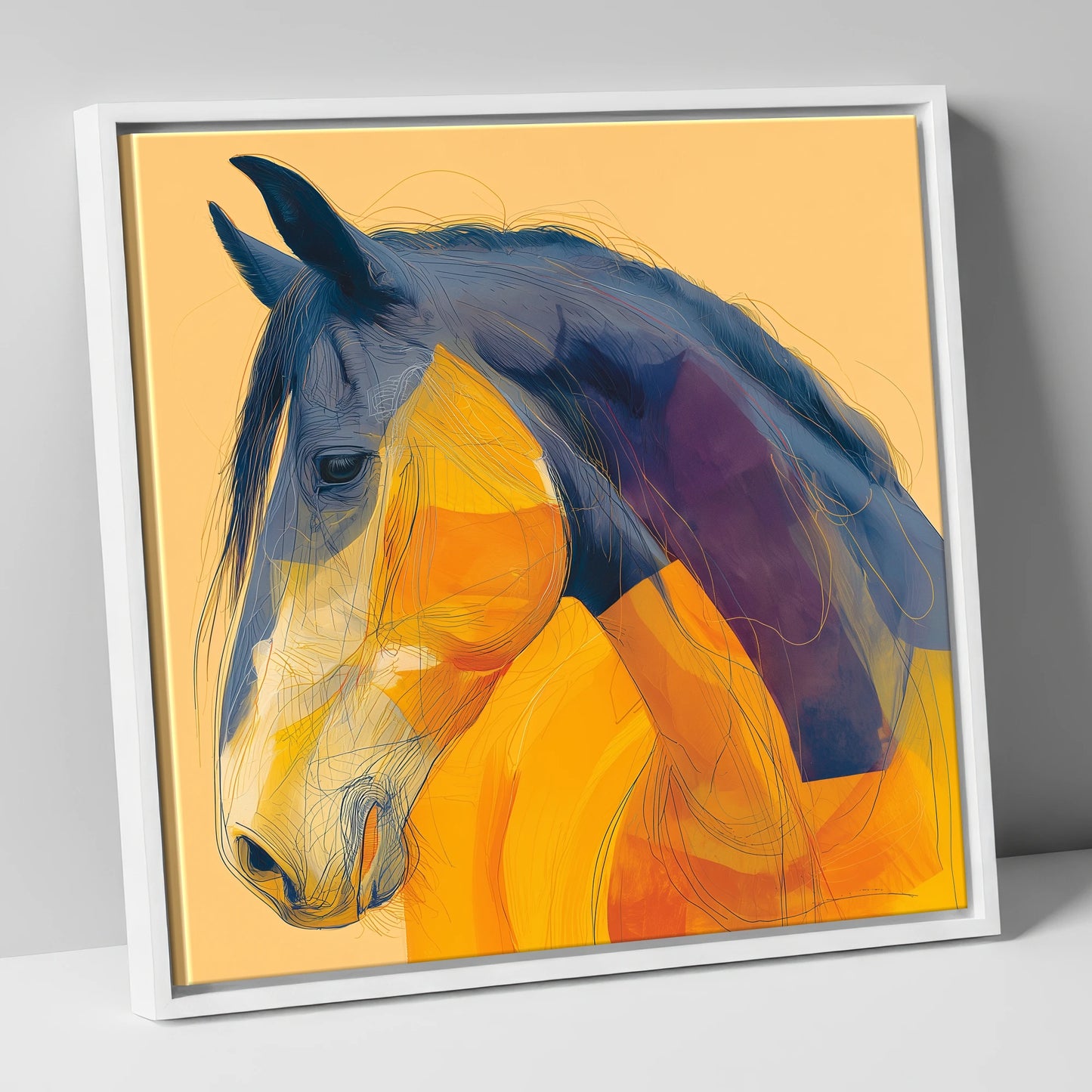 Vivid Cobalt Profile horse breed canvas wall art in white frame