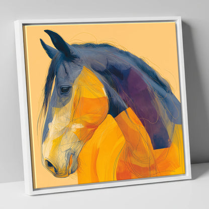 Vivid Cobalt Profile horse breed canvas wall art in white frame