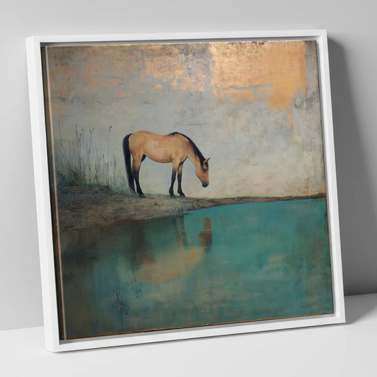 Gilded Reflection horse landscape canvas wall art in white frame