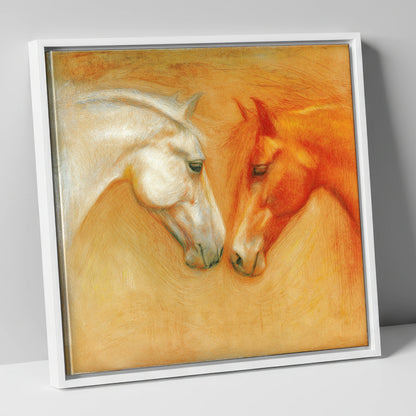 The Quiet Connection horse portrait canvas wall art in white frame