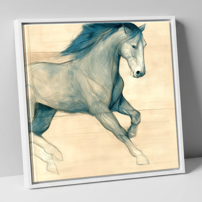Teal Equine Study horse portrait canvas wall art in white frame