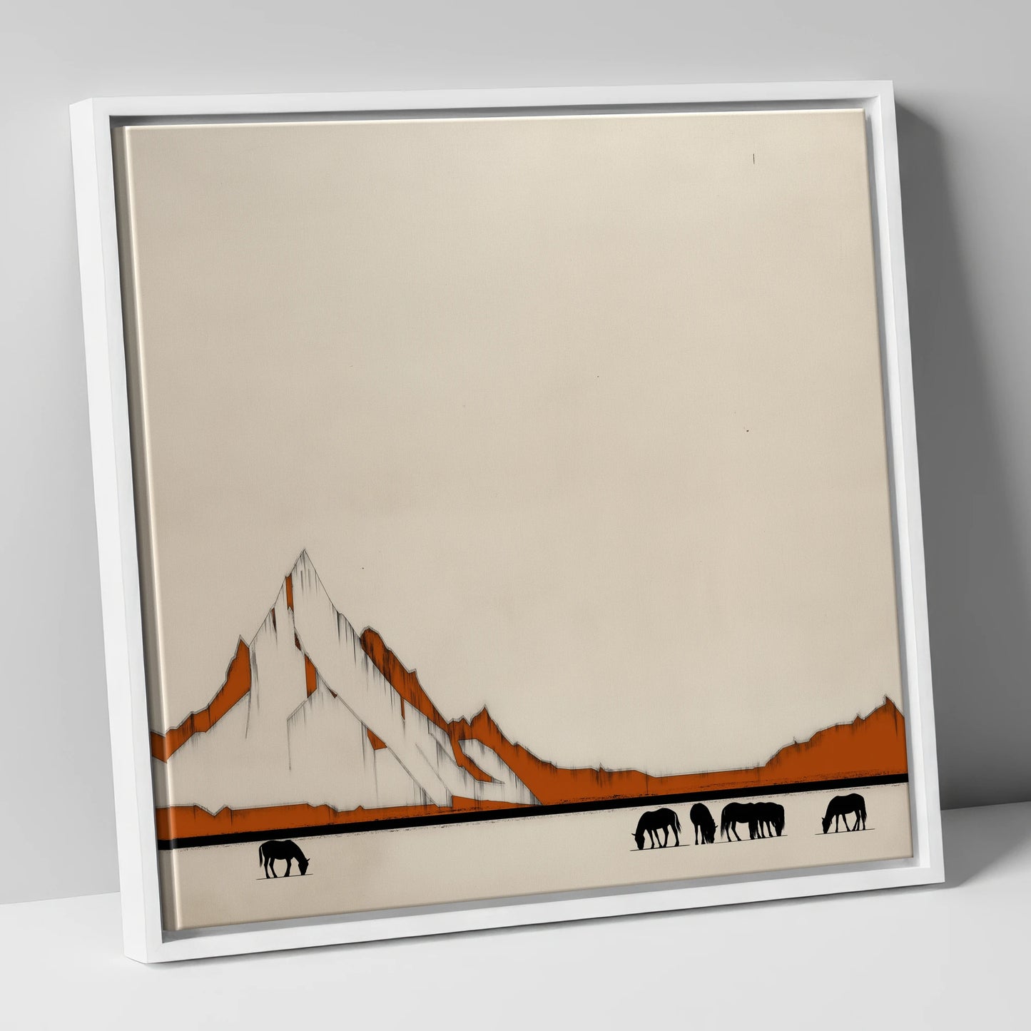 High Country Silhouettes horse landscape canvas wall art in white frame