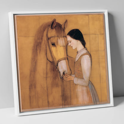 Quiet Connection horse & rider canvas wall art in white frame