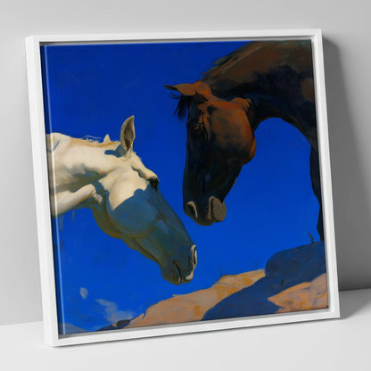 Cobalt Sky Companions horse portrait canvas wall art in white frame