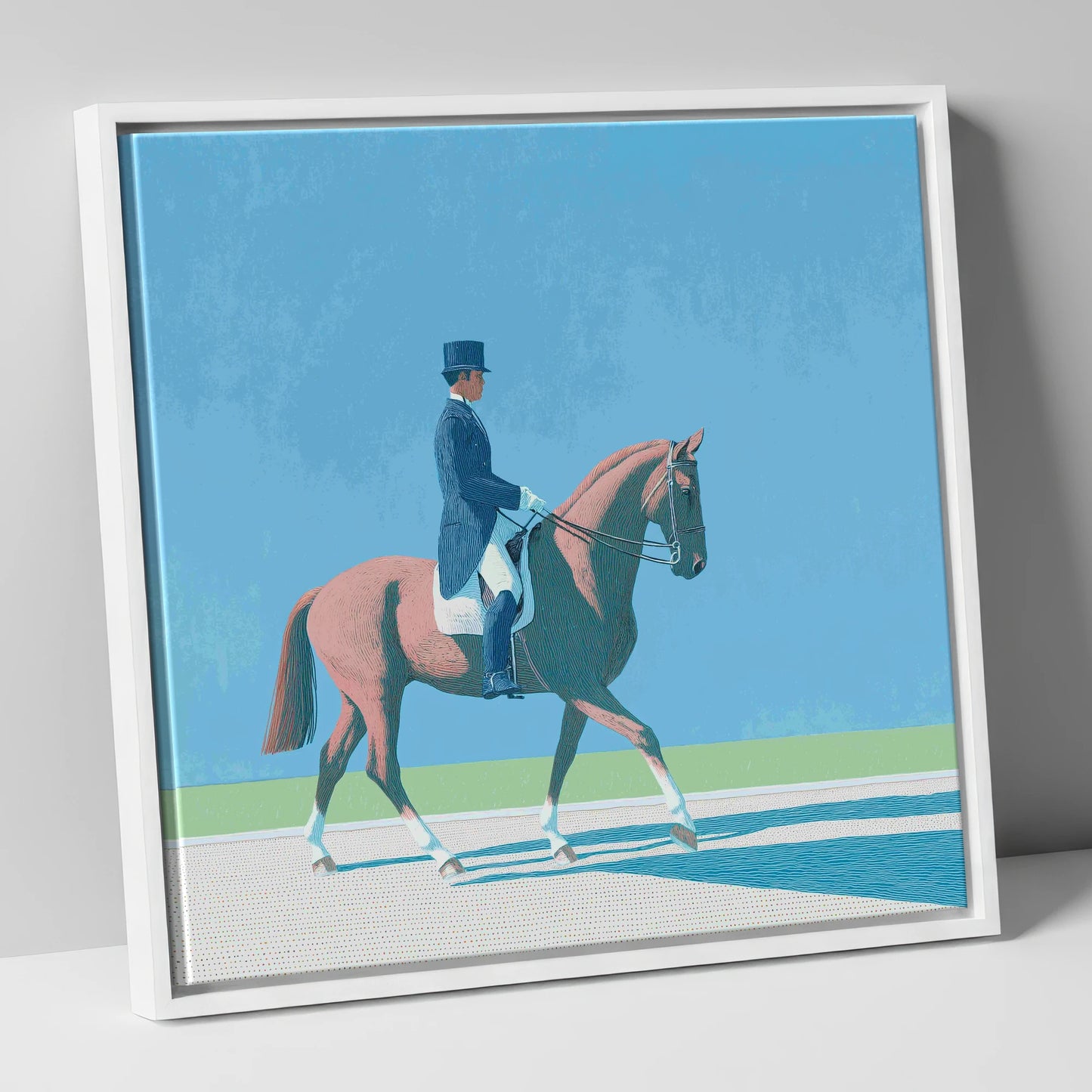 Collected Harmony dressage horse canvas wall art in white frame