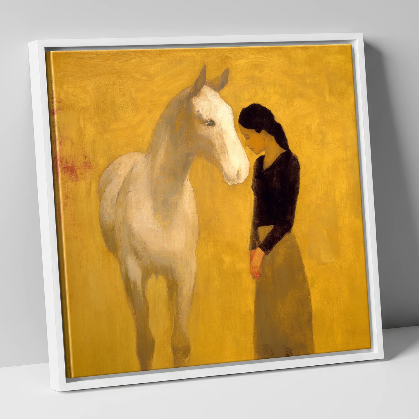 A Silent Understanding horse & rider canvas wall art in white frame