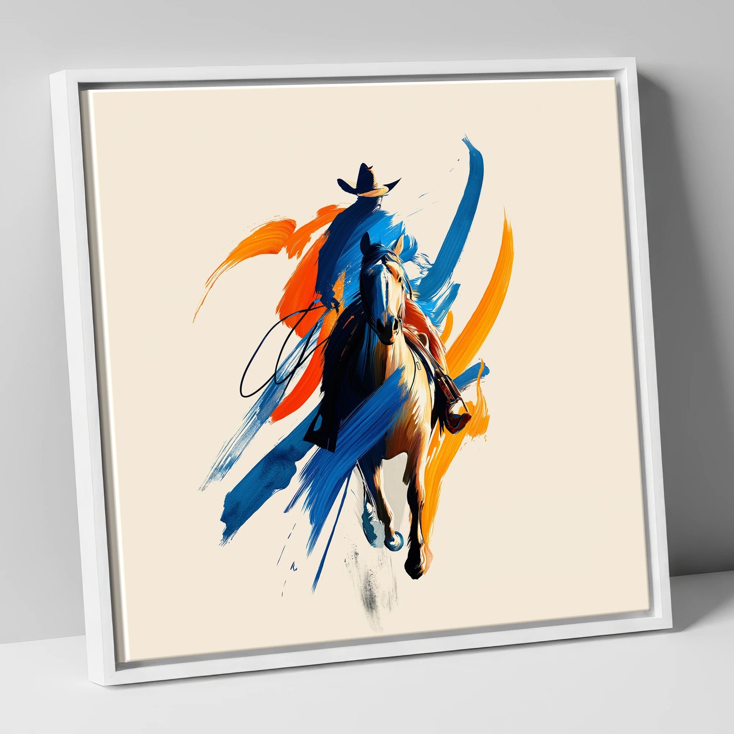 Bold Frontier Spirit western horse canvas wall art in white frame