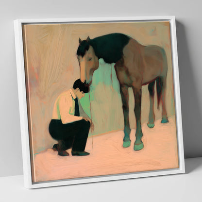 A Silent Understanding horse & rider canvas wall art in white frame