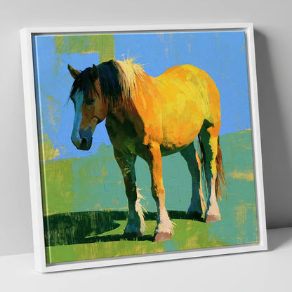 Golden Horse in Vibrant Sunlight horse breed canvas wall art in white frame