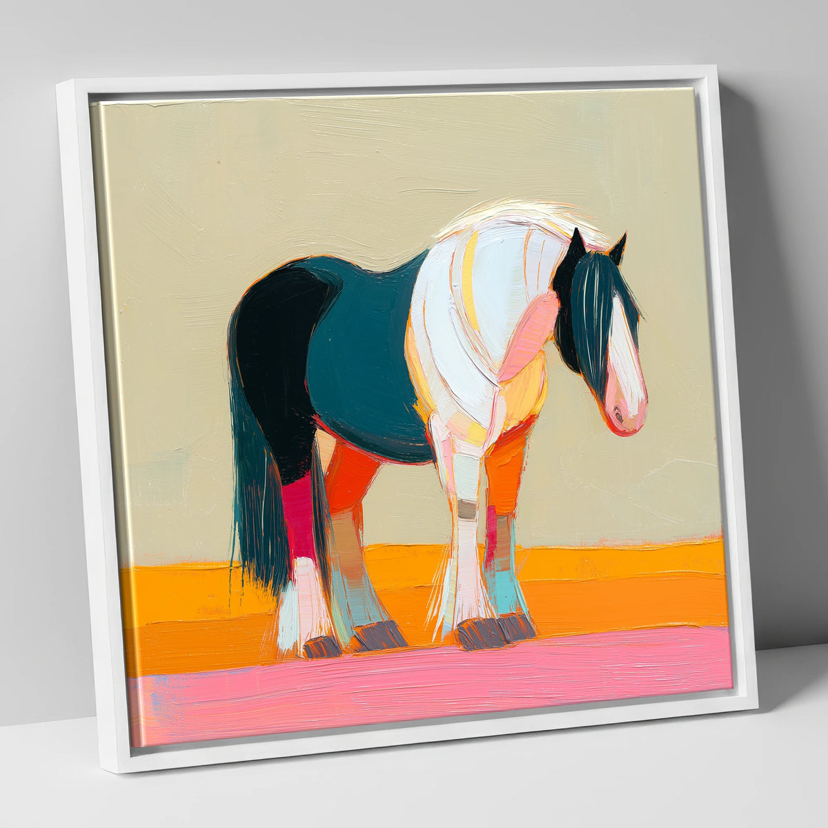 Vivid Spirit of the Cob working horse canvas wall art in white frame