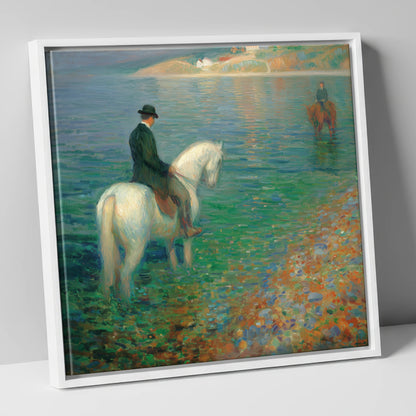 Emerald Shoreline Hack beach horse canvas wall art in white frame