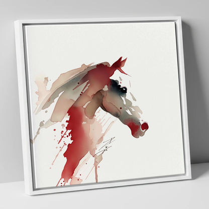 Crimson Momentum racing horse canvas wall art in white frame