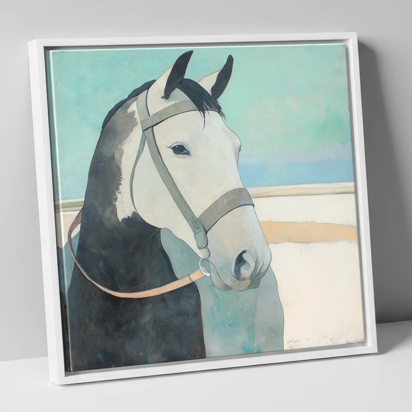Modern Working Grey working horse canvas wall art in white frame