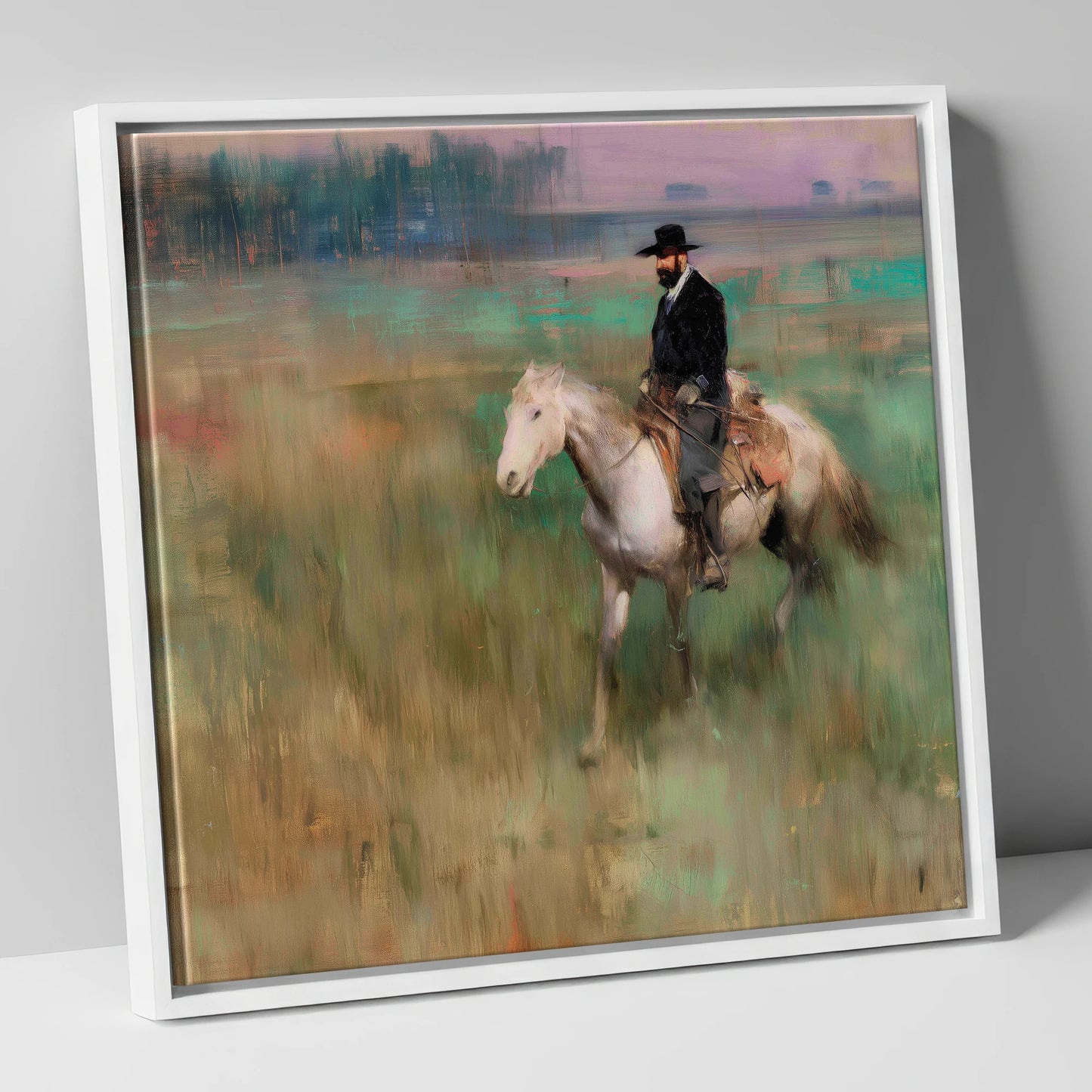 The Prairie Trail western horse canvas wall art in white frame