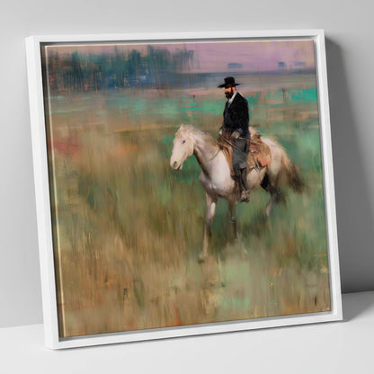 The Prairie Trail western horse canvas wall art in white frame