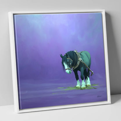 Twilight Rest working horse canvas wall art in white frame