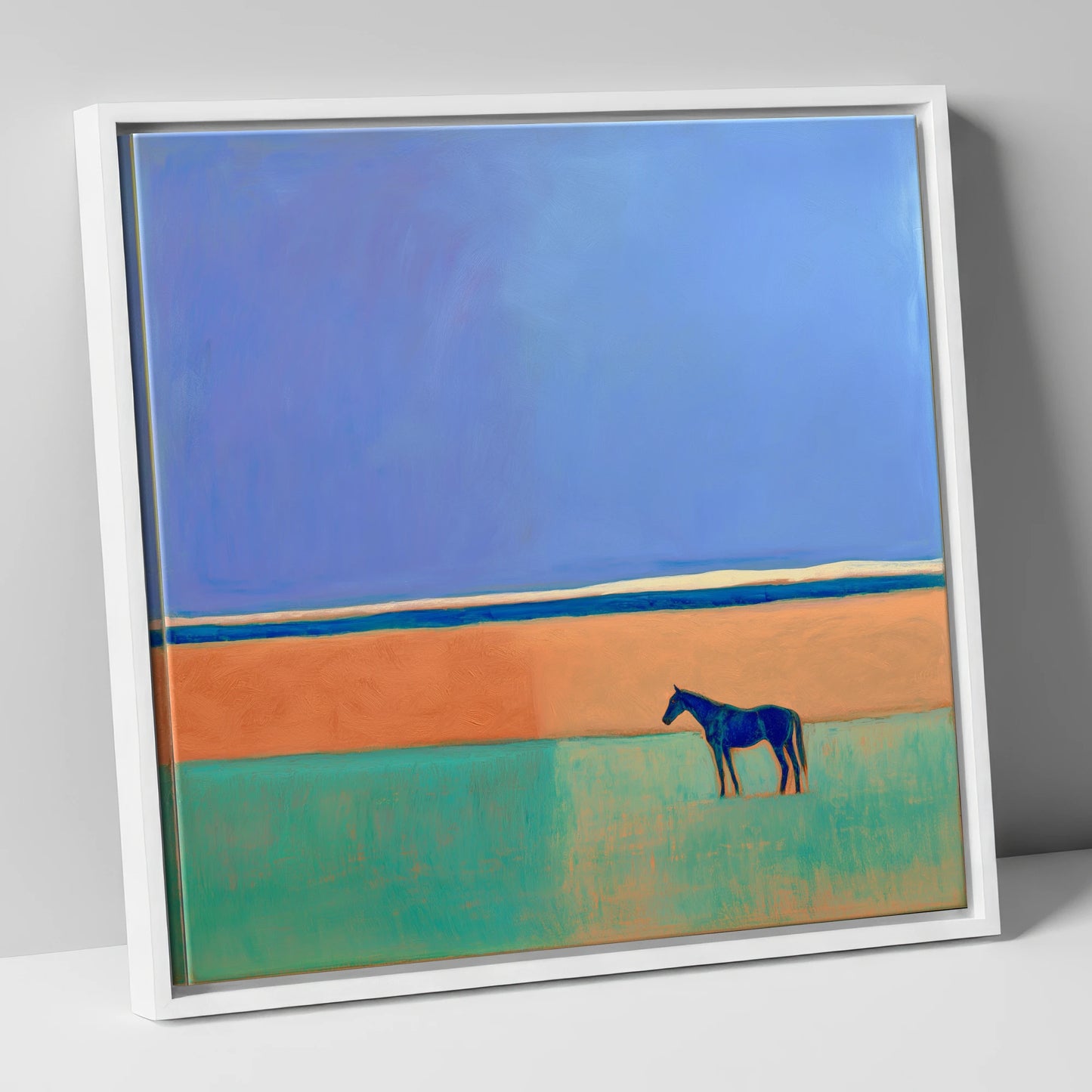 The Silent Expanse horse landscape canvas wall art in white frame