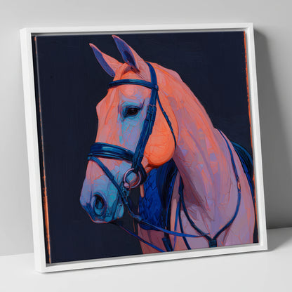 Midnight and Peach Profile horse portrait canvas wall art in white frame