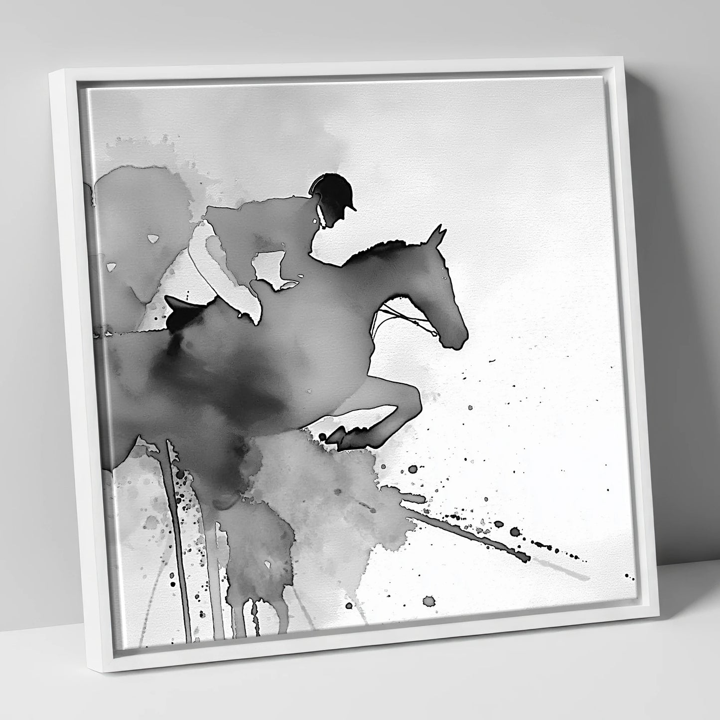 Ethereal Flight show jumping horse canvas wall art in white frame