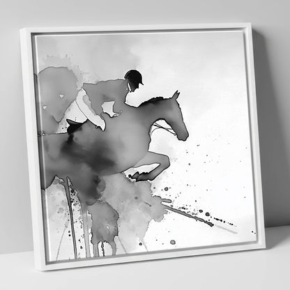 Ethereal Flight show jumping horse canvas wall art in white frame