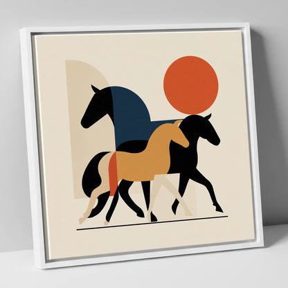 Abstract Equine Trio wild horses canvas wall art in white frame