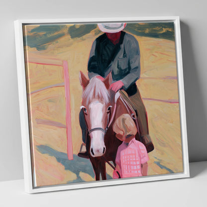 The Gentle Lesson horse & rider canvas wall art in white frame