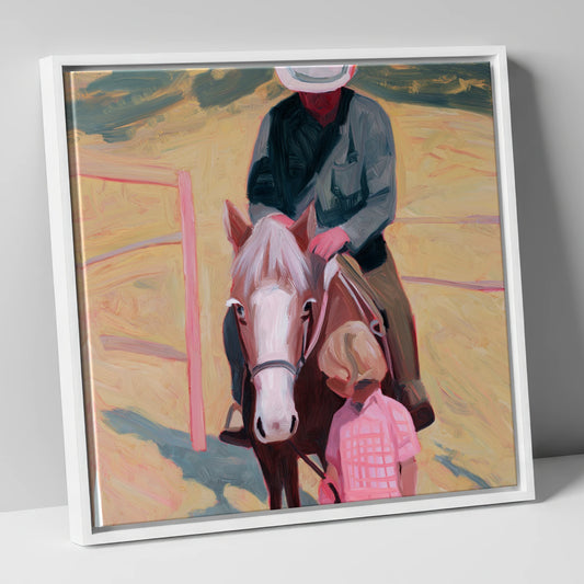 The Gentle Lesson horse & rider canvas wall art in white frame