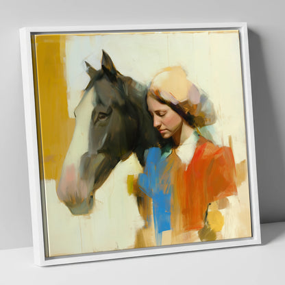 Unspoken Bond horse & rider canvas wall art in white frame