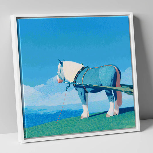Steadfast Horizon working horse canvas wall art in white frame