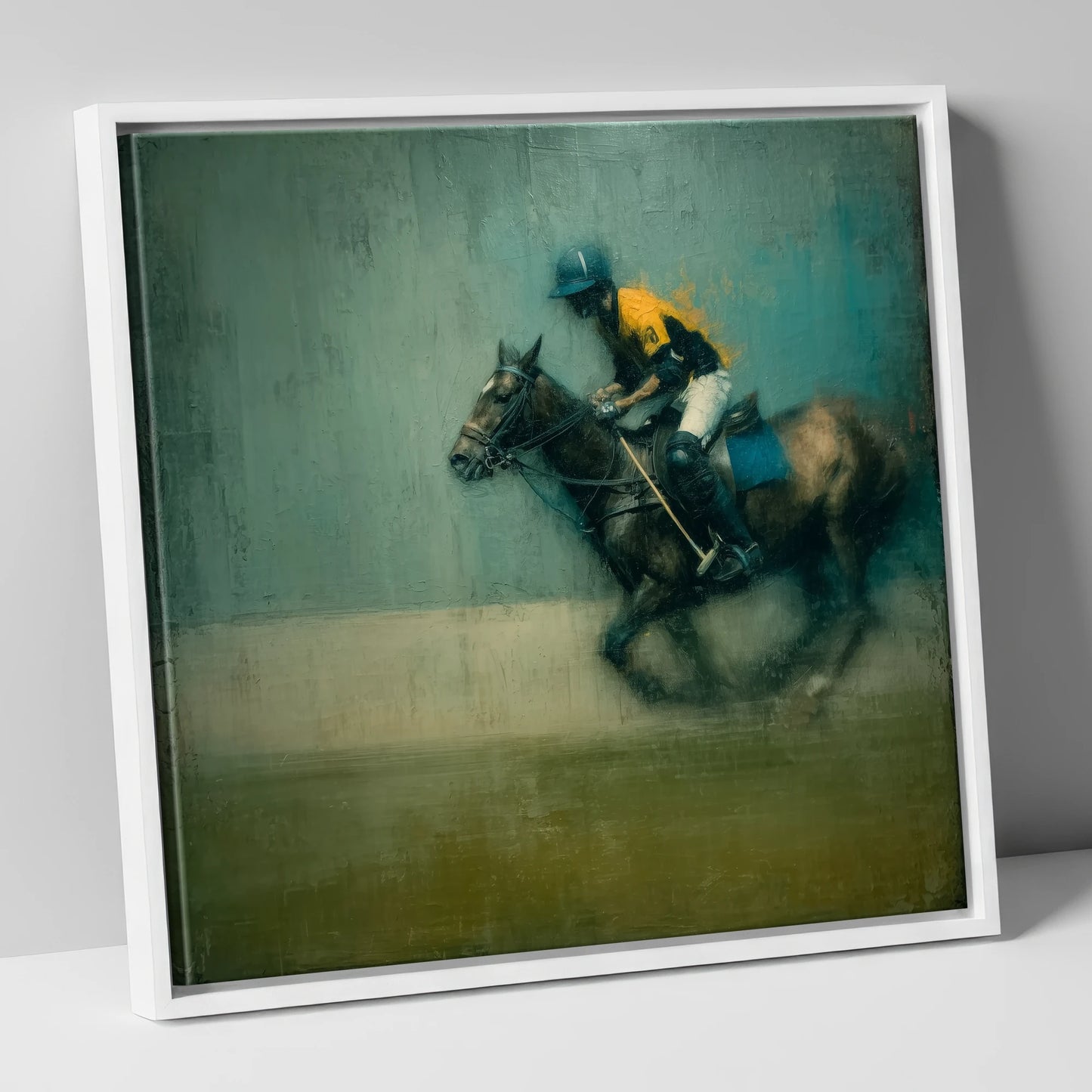 The Decisive Chukka polo horse canvas wall art in white frame