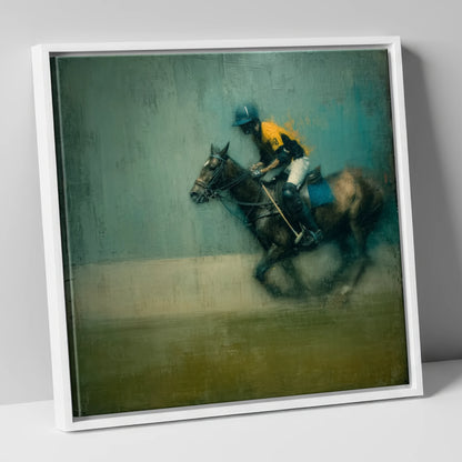 The Decisive Chukka polo horse canvas wall art in white frame