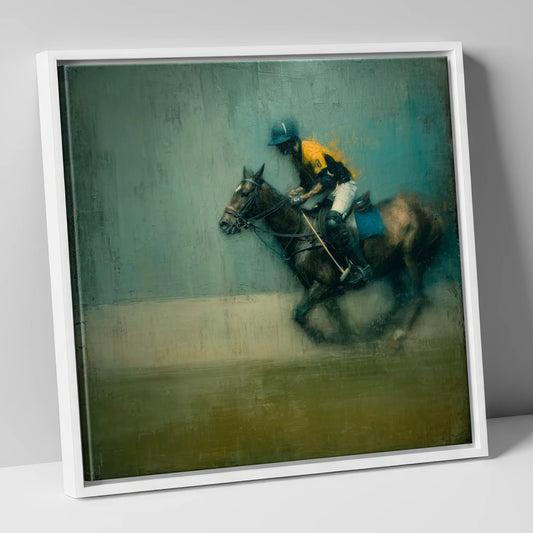The Decisive Chukka polo horse canvas wall art in white frame