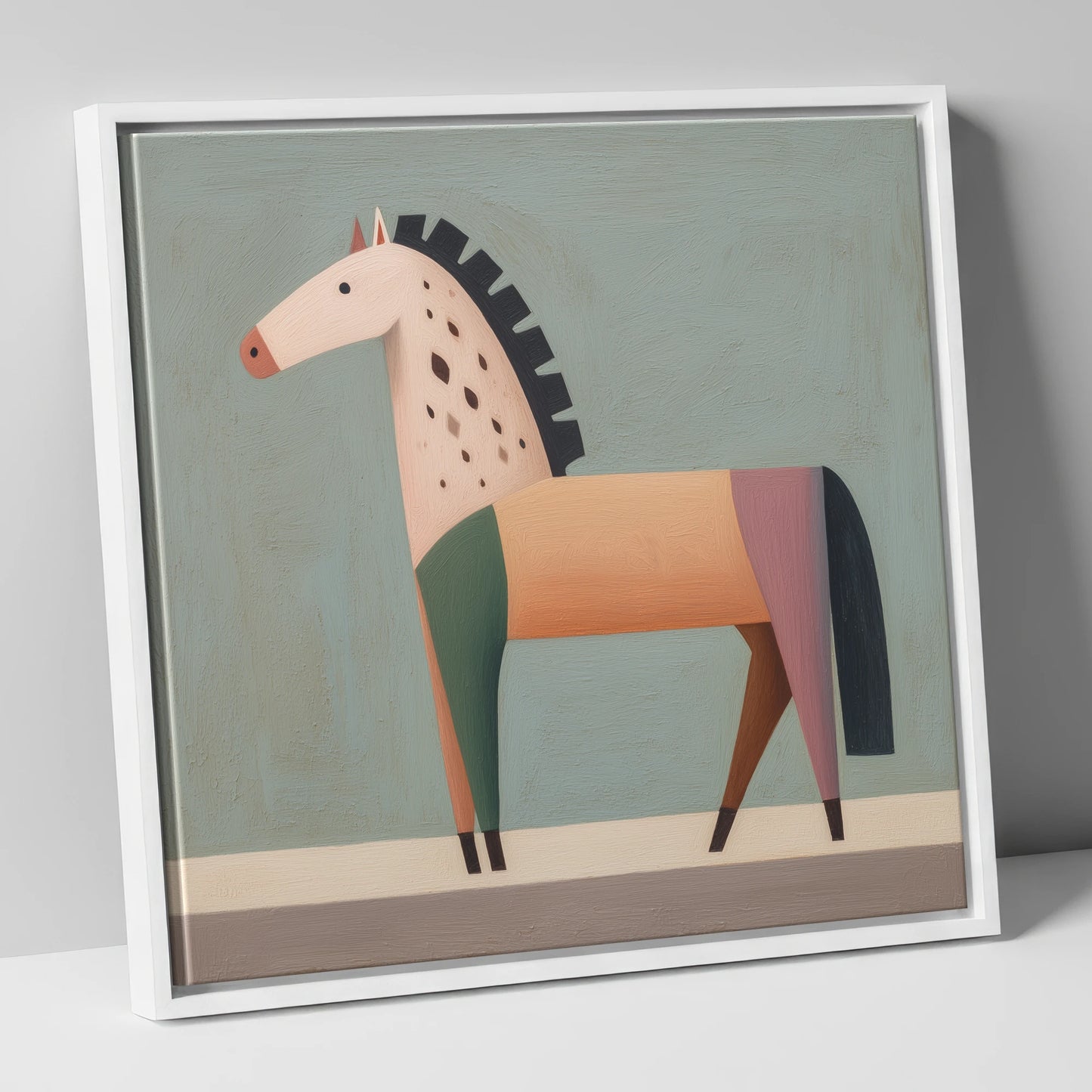Geometric Appaloosa Form horse breed canvas wall art in white frame