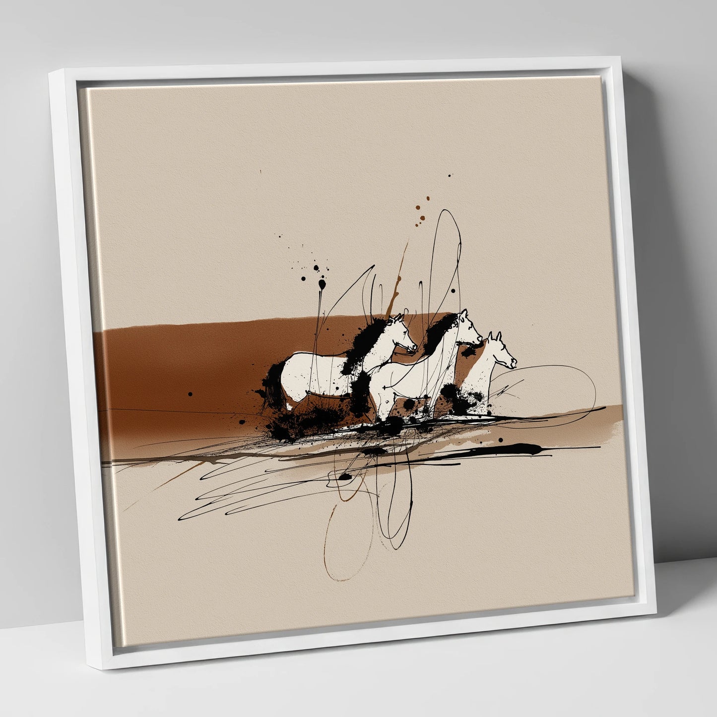 Freedom in Motion wild horses canvas wall art in white frame