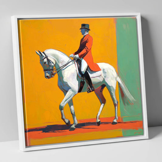 Radiant Dressage Stride dressage horse canvas wall art in white frame