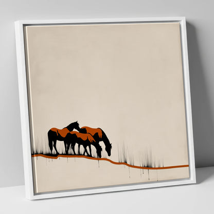 Copper and Ink Herd wild horses canvas wall art in white frame
