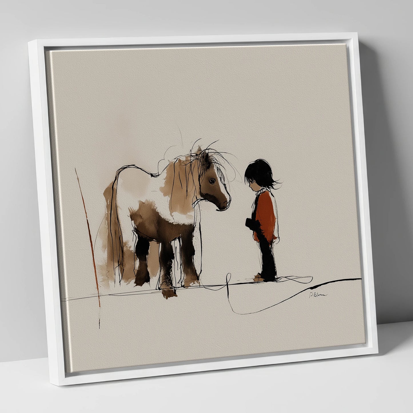 A Quiet Understanding horse & rider canvas wall art in white frame