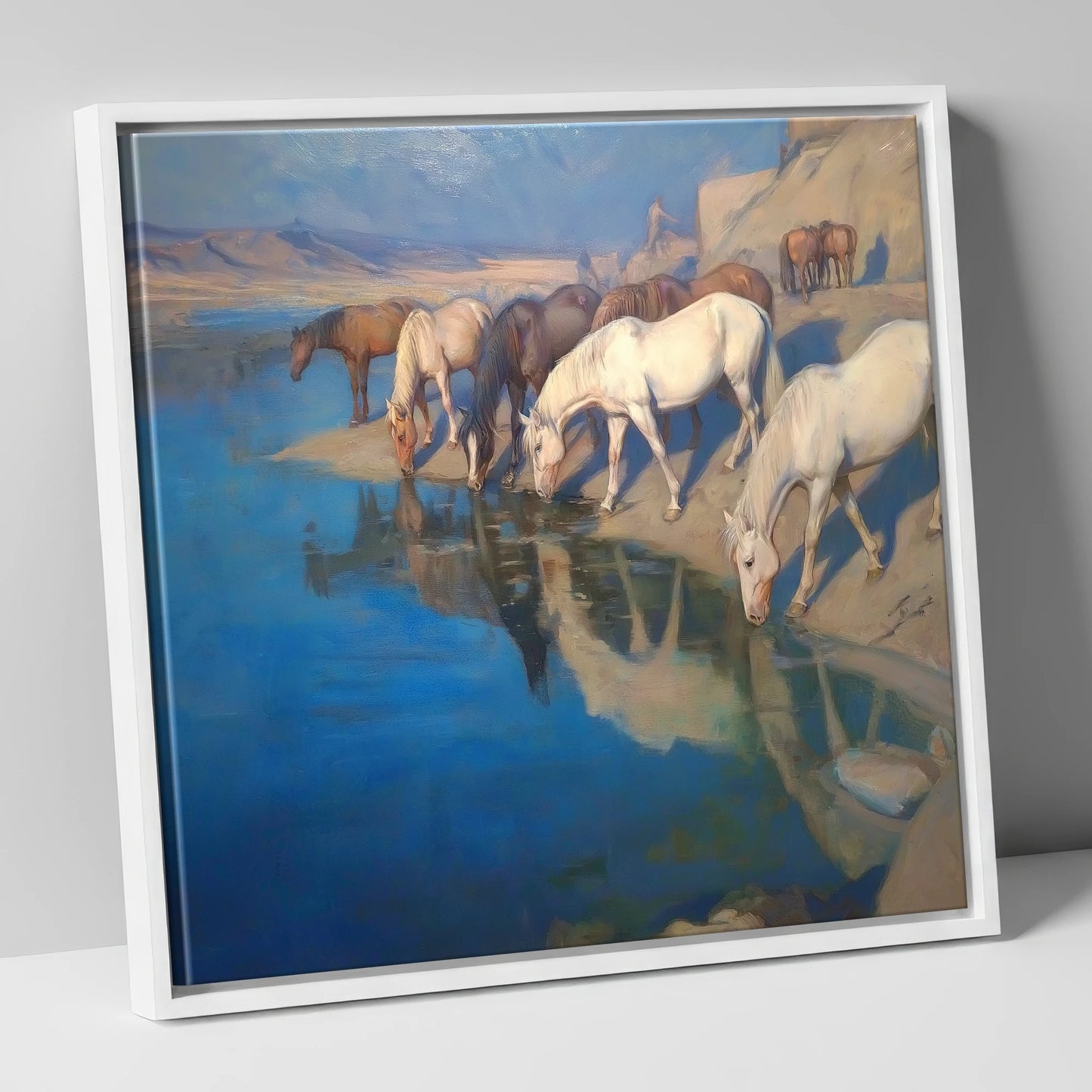 Oasis Reflections wild horses canvas wall art in white frame