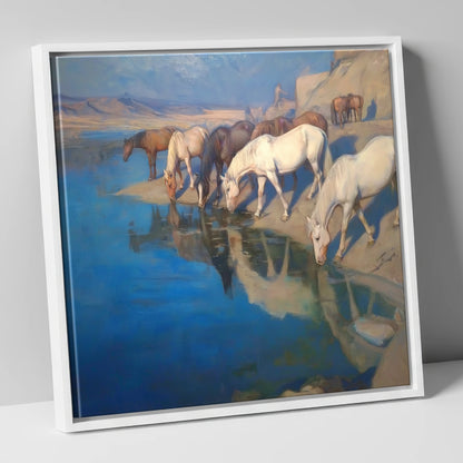 Oasis Reflections wild horses canvas wall art in white frame