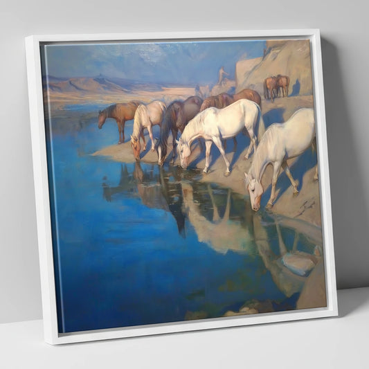 Oasis Reflections wild horses canvas wall art in white frame