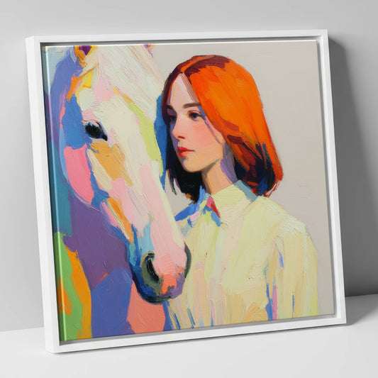 The Colour of Connection horse & rider canvas wall art in white frame