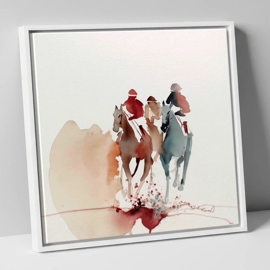 The Final Stretch racing horse canvas wall art in white frame