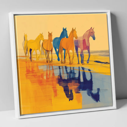 Vivid Equine Reflections horse landscape canvas wall art in white frame