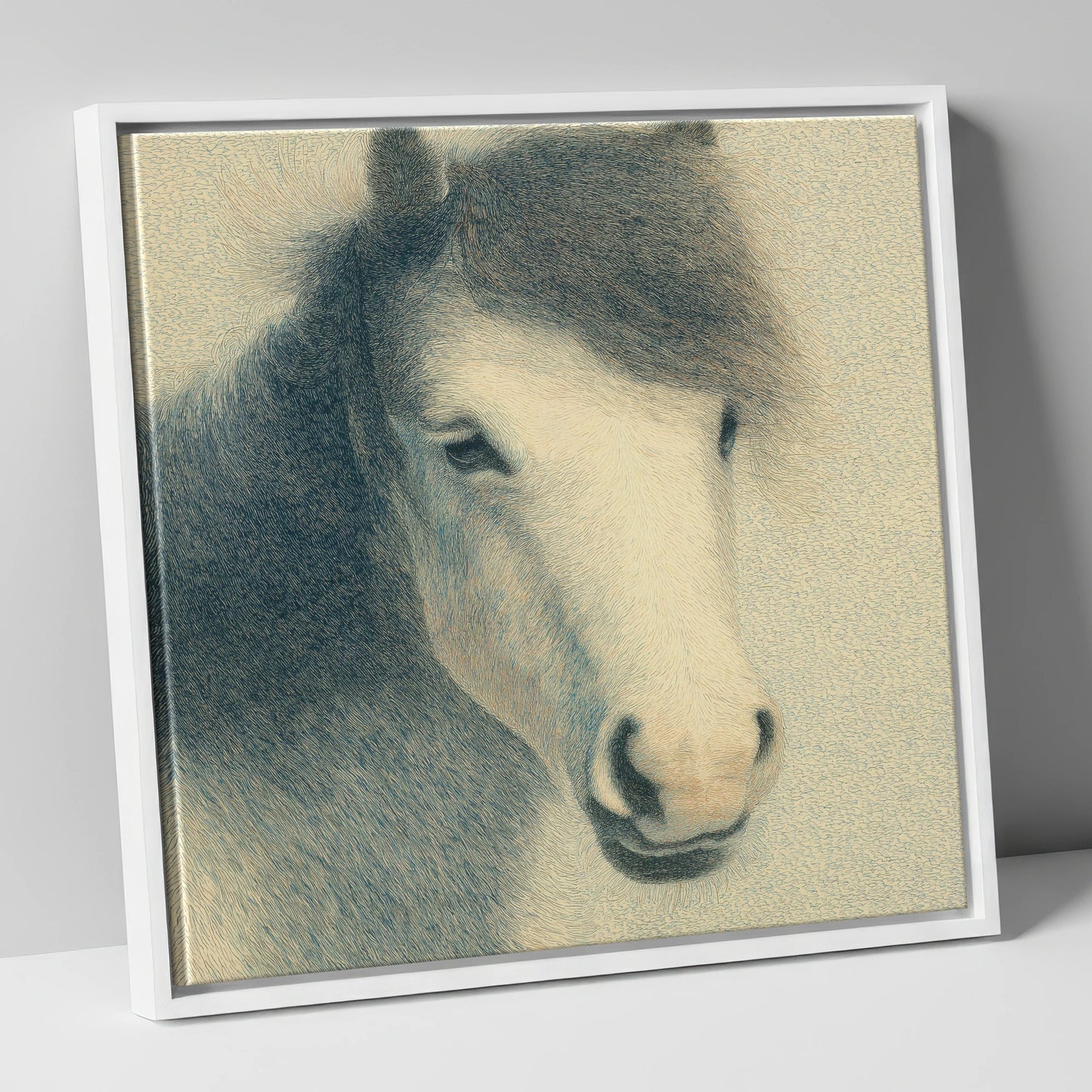 Midnight Slate Portrait horse breed canvas wall art in white frame