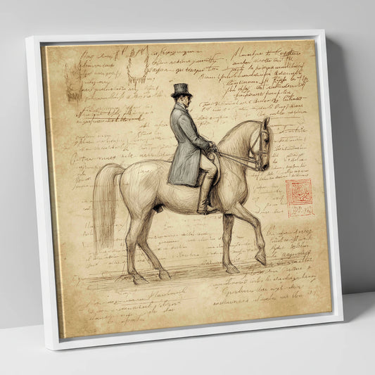 Classical Equitation Study dressage horse canvas wall art in white frame
