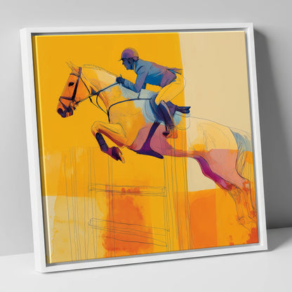 Amber Flight show jumping horse canvas wall art in white frame