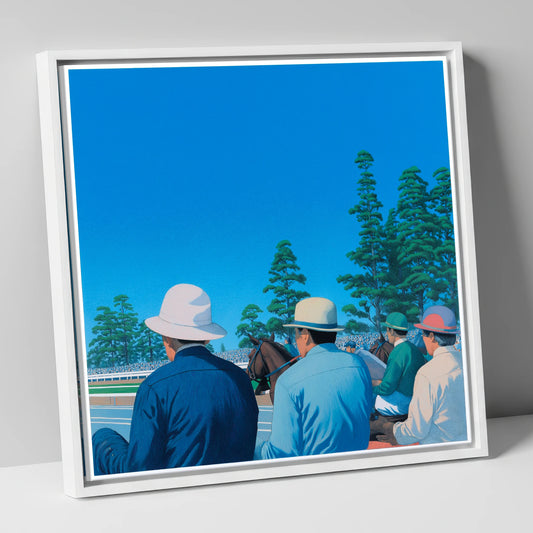 Trackside Anticipation racing horse canvas wall art in white frame